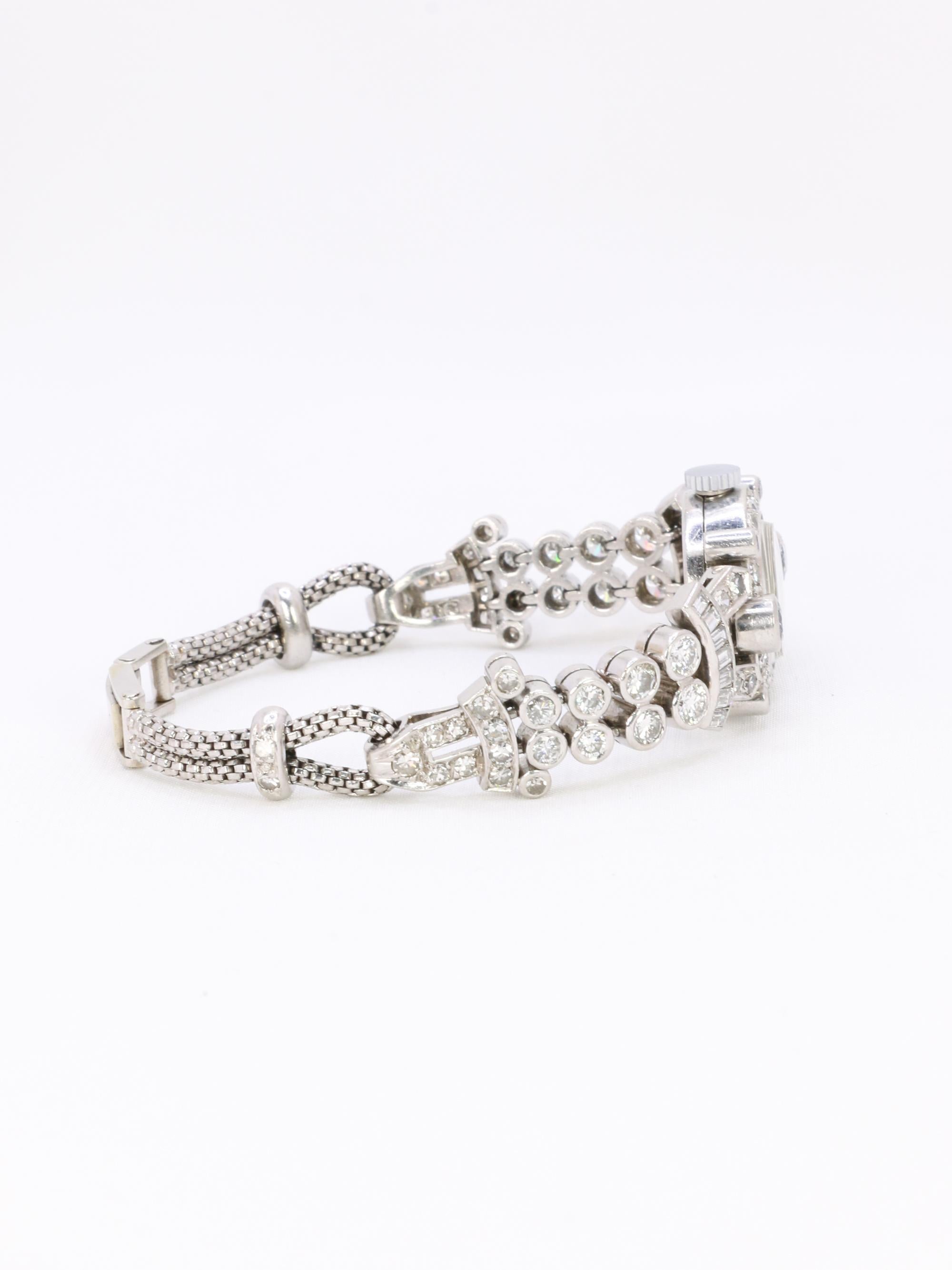 Montre Art déco en or blanc, platine et diamants en vente 5
