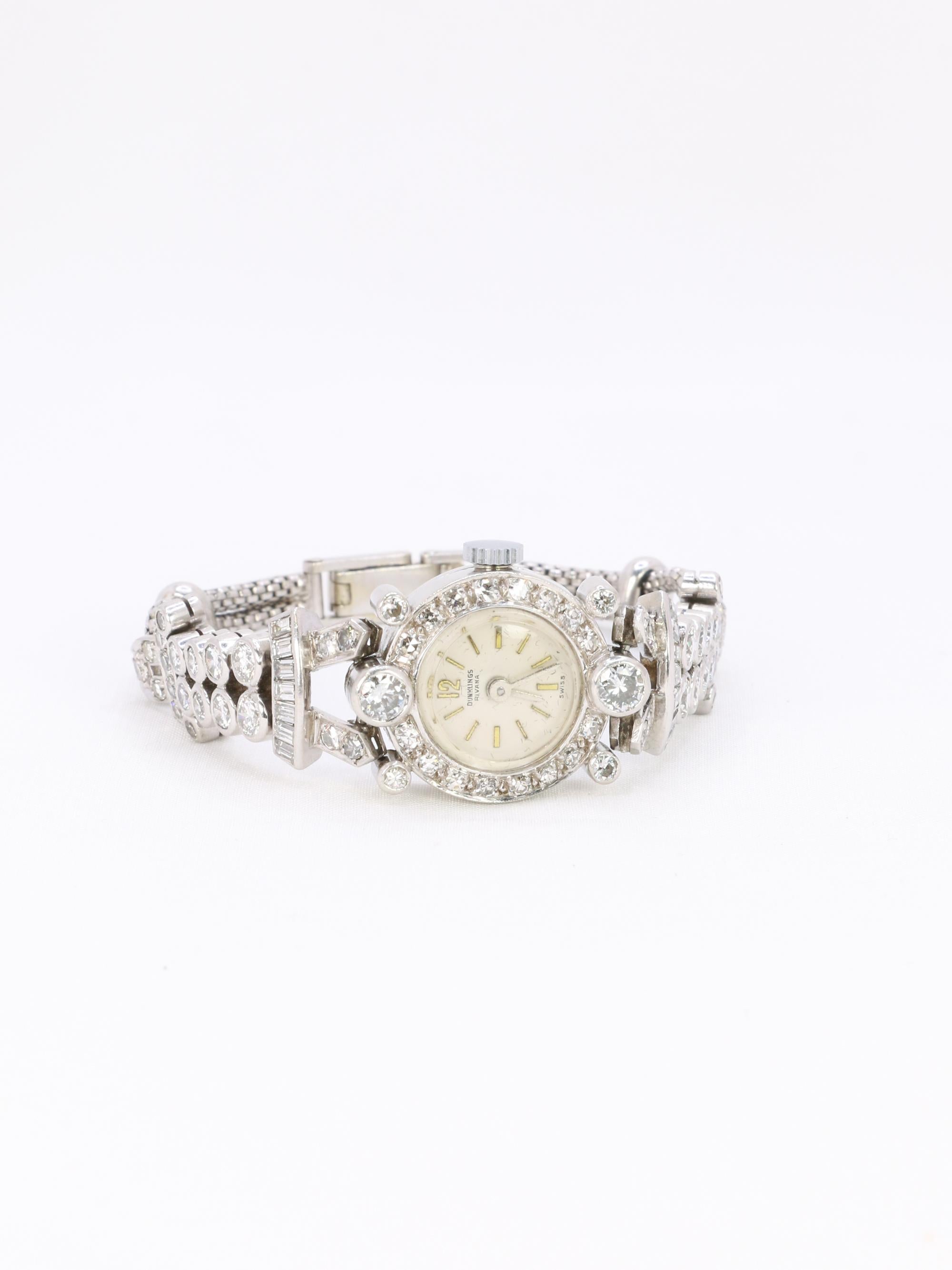 Montre Art déco en or blanc, platine et diamants en vente 6