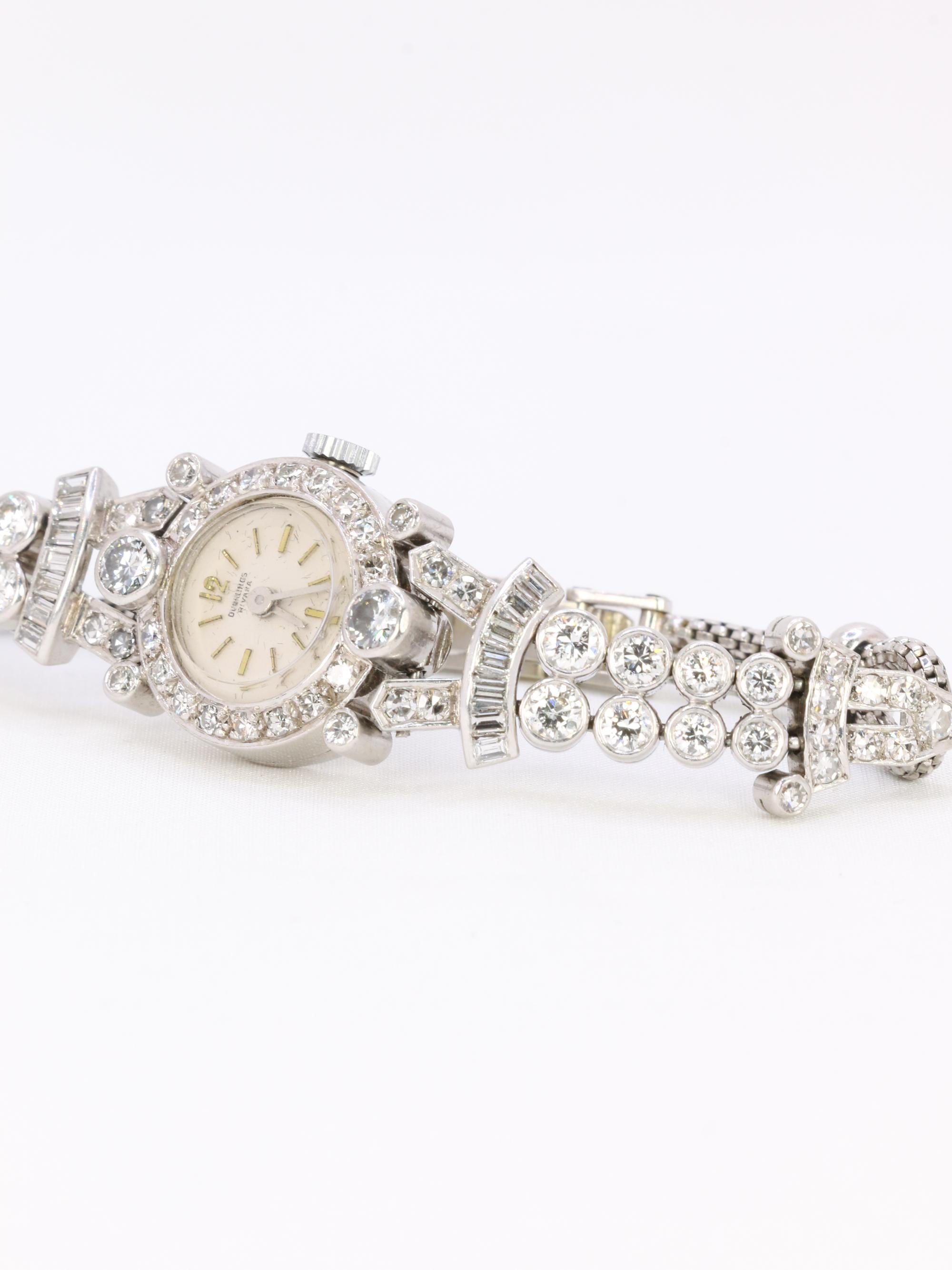 Montre Art déco en or blanc, platine et diamants en vente 7