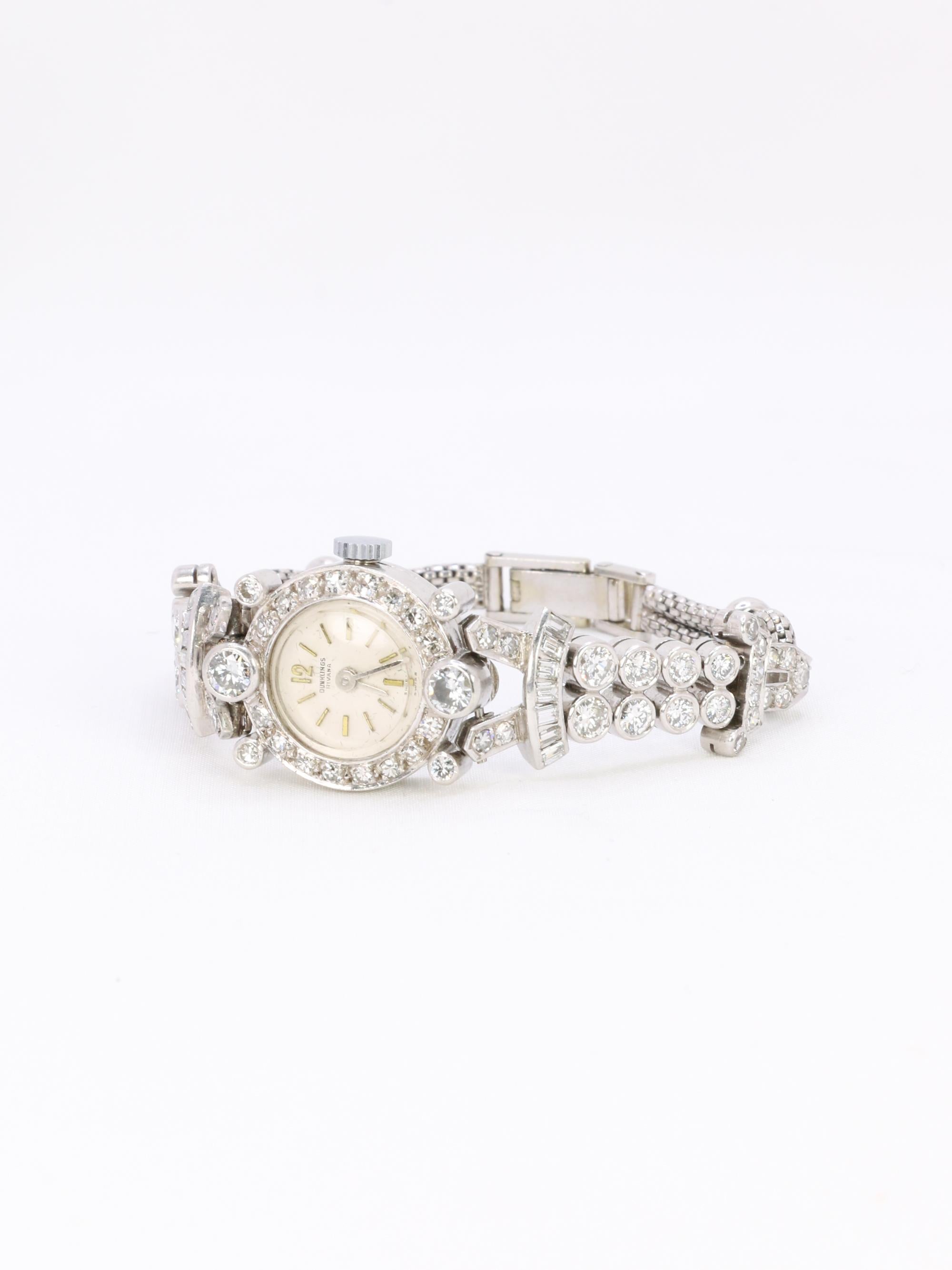 Montre Art déco en or blanc, platine et diamants en vente 2