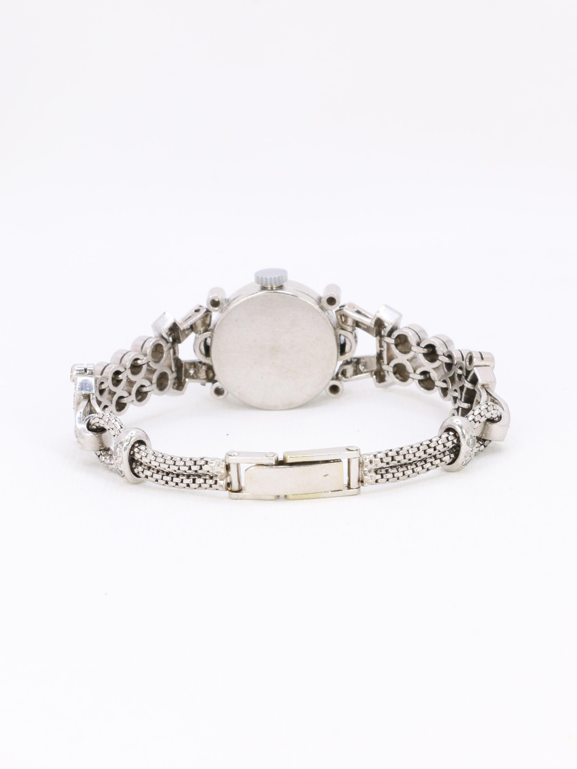 Montre Art déco en or blanc, platine et diamants en vente 4