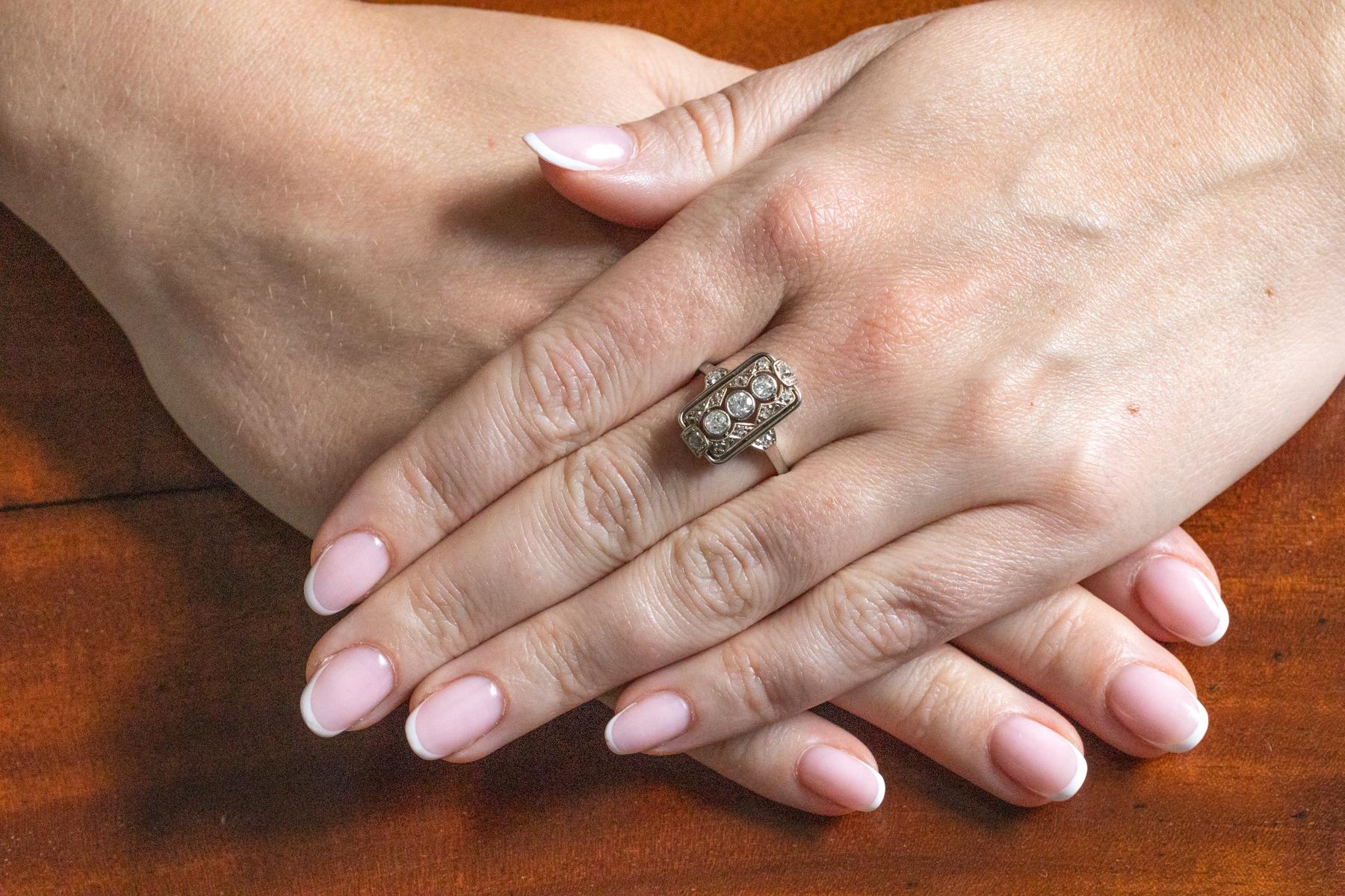 Anillo Art Déco de oro blanco con diamantes, años 40 en Bueno estado para la venta en Chorzów, PL