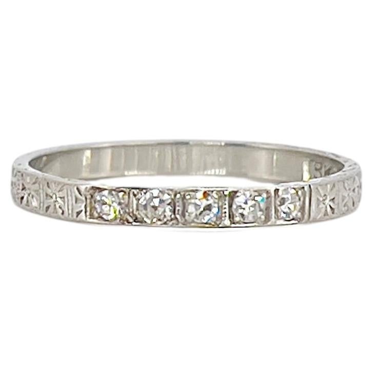 Art Deco White Gold Single Cut Diamond Wedding Band, 7.25
