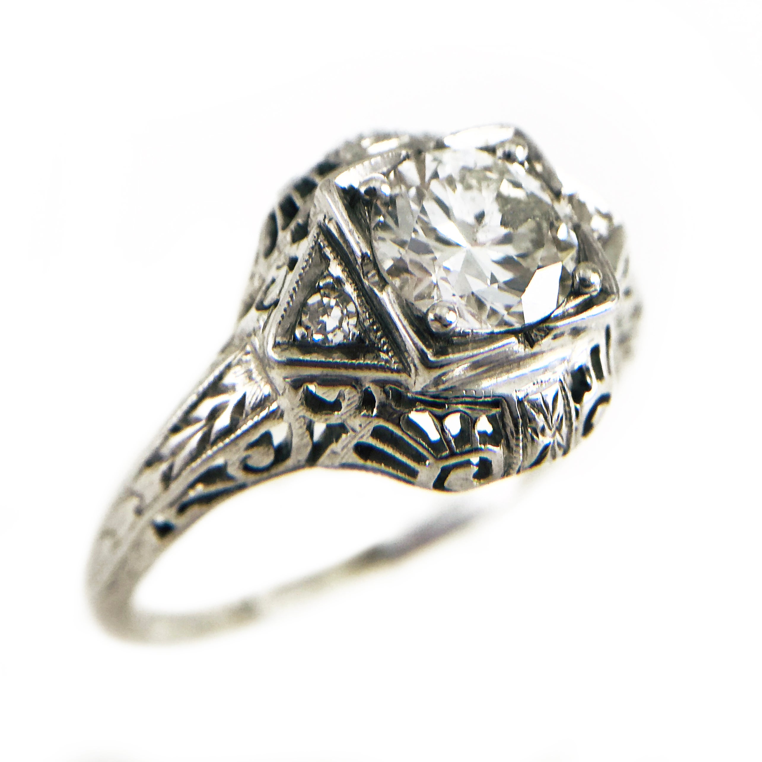Art Deco White Gold Three Diamond Ring