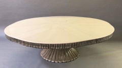 Art Deco White Lacewood with Silver Gilt Reeded Base Expanding Table