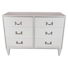 Art Deco White Lacquer Chest with Nickeled Pulls by Charak Modern