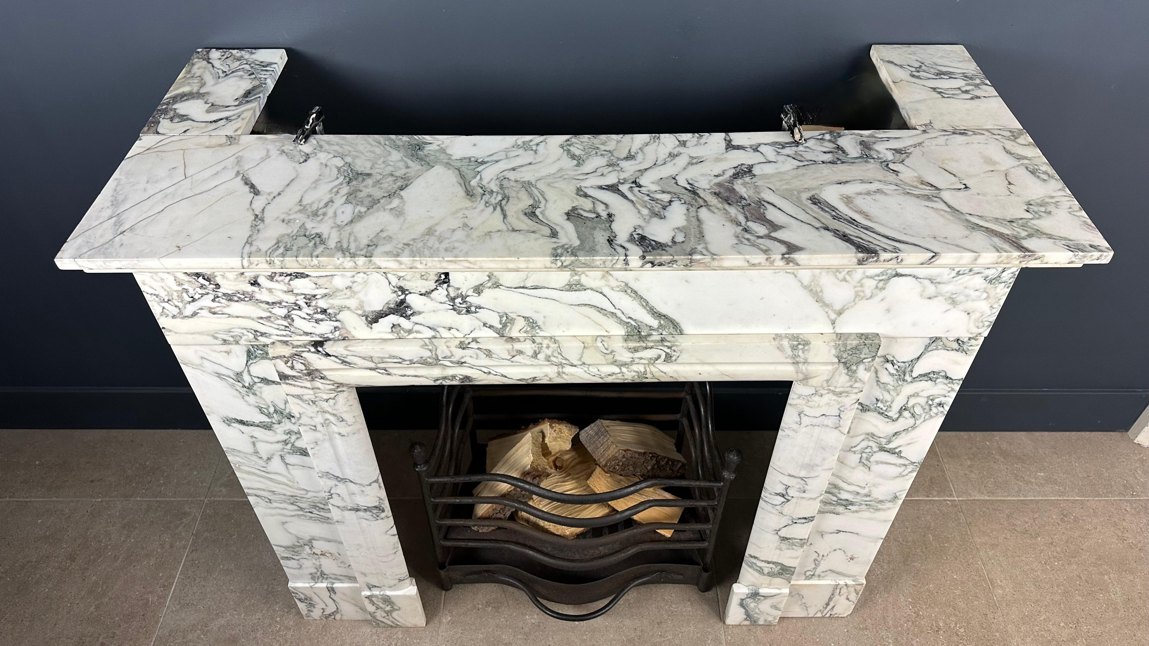 Art Deco White Marble Antique Fireplace with Beautiful Veining 4