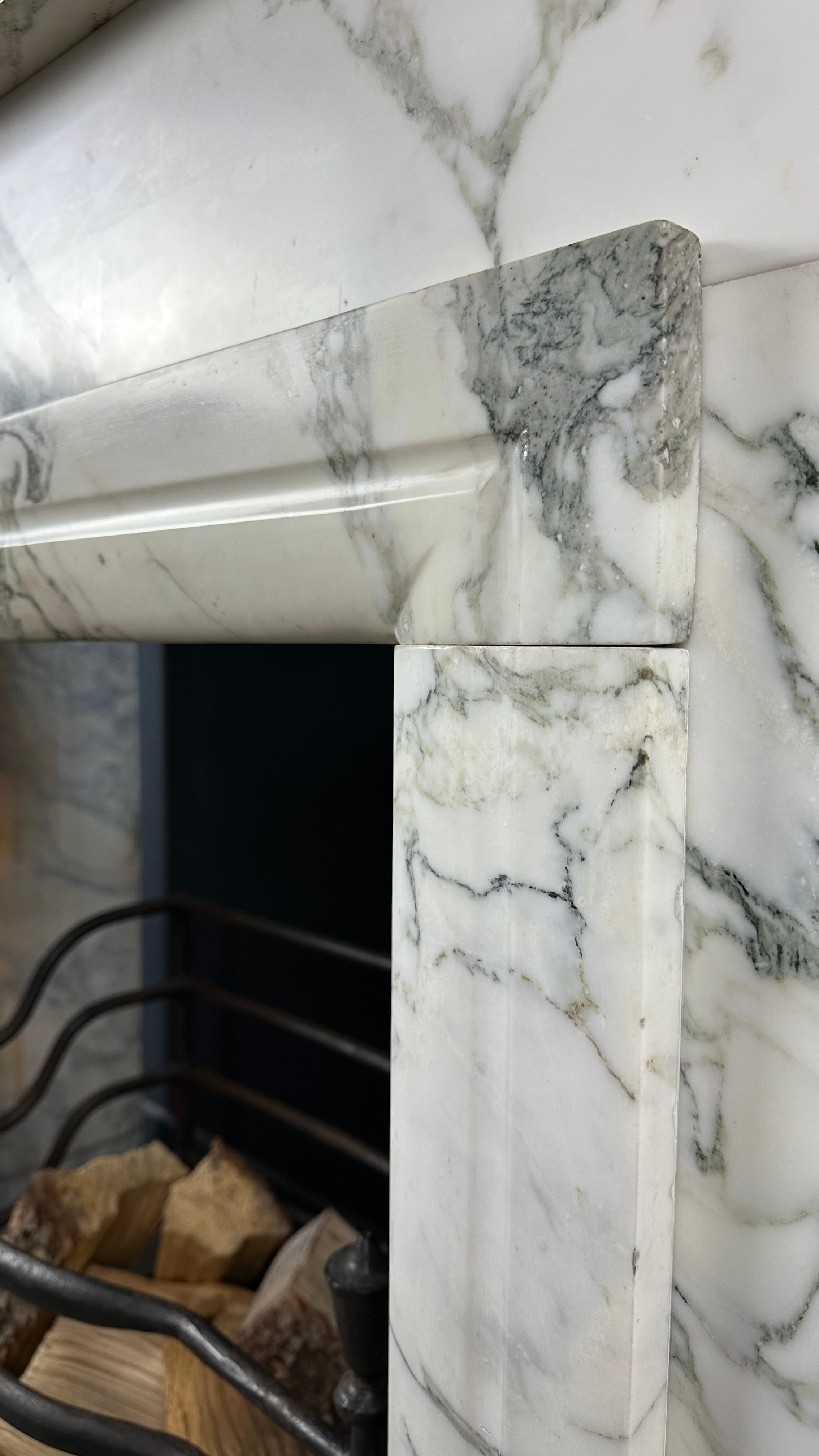 Art Deco White Marble Antique Fireplace with Beautiful Veining 6