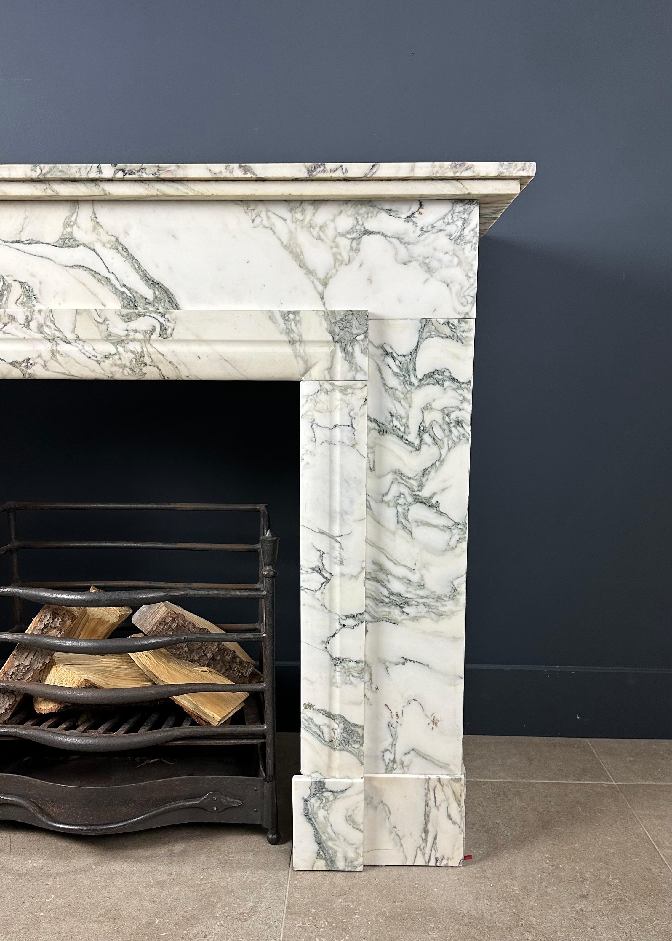 French Art Deco White Marble Antique Fireplace with Beautiful Veining