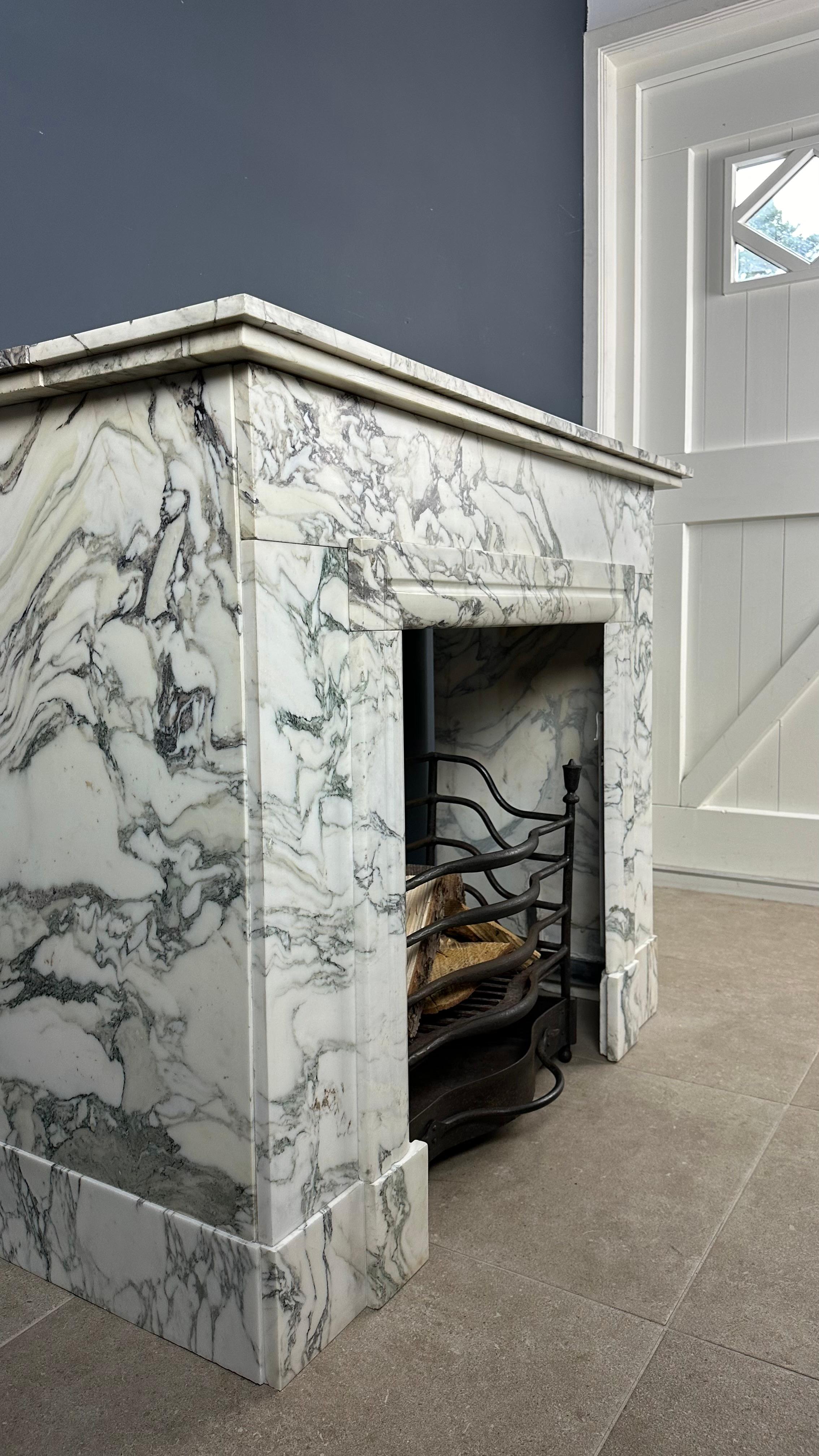 Art Deco White Marble Antique Fireplace with Beautiful Veining 2