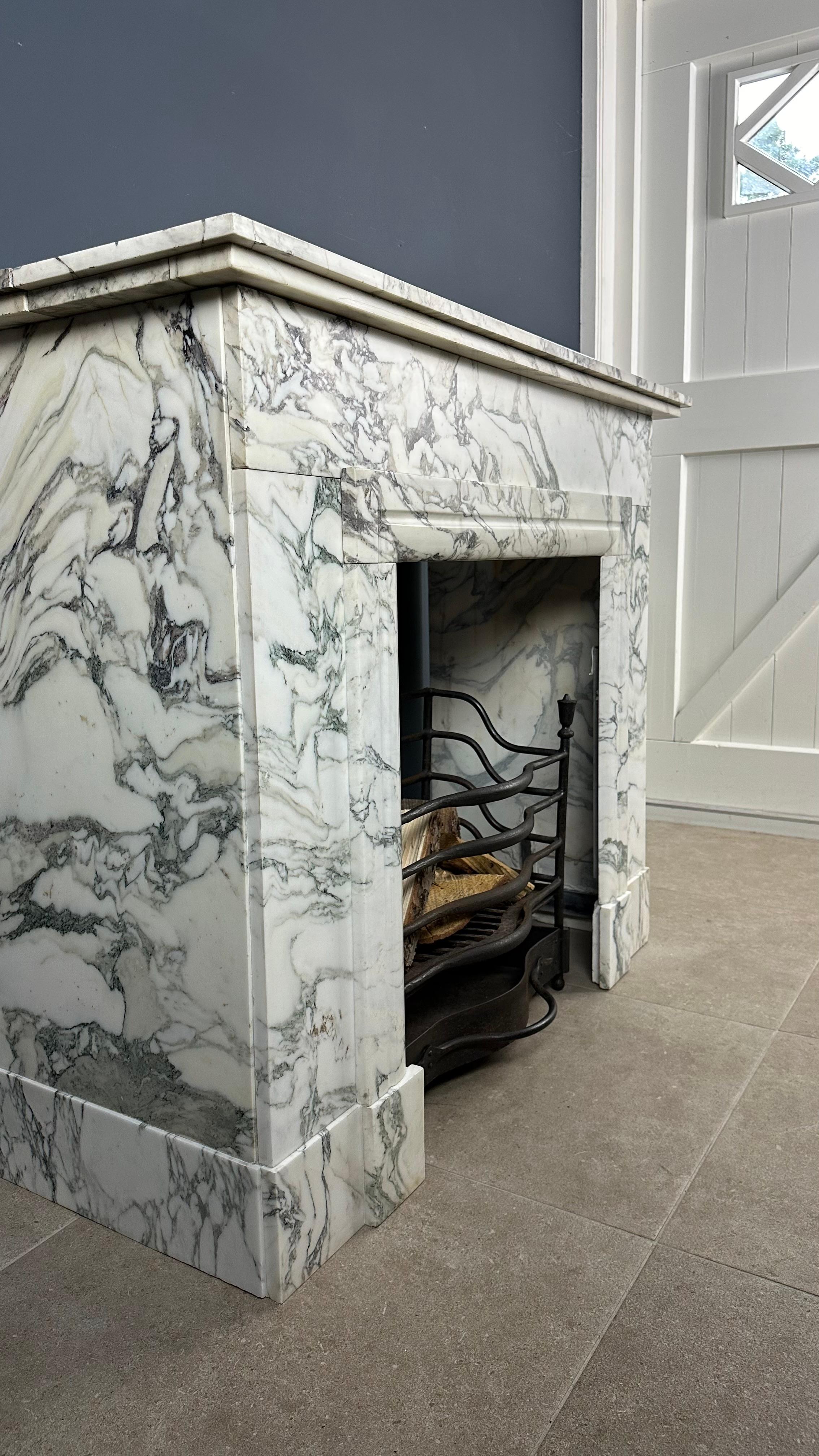 Art Deco White Marble Antique Fireplace with Beautiful Veining 3
