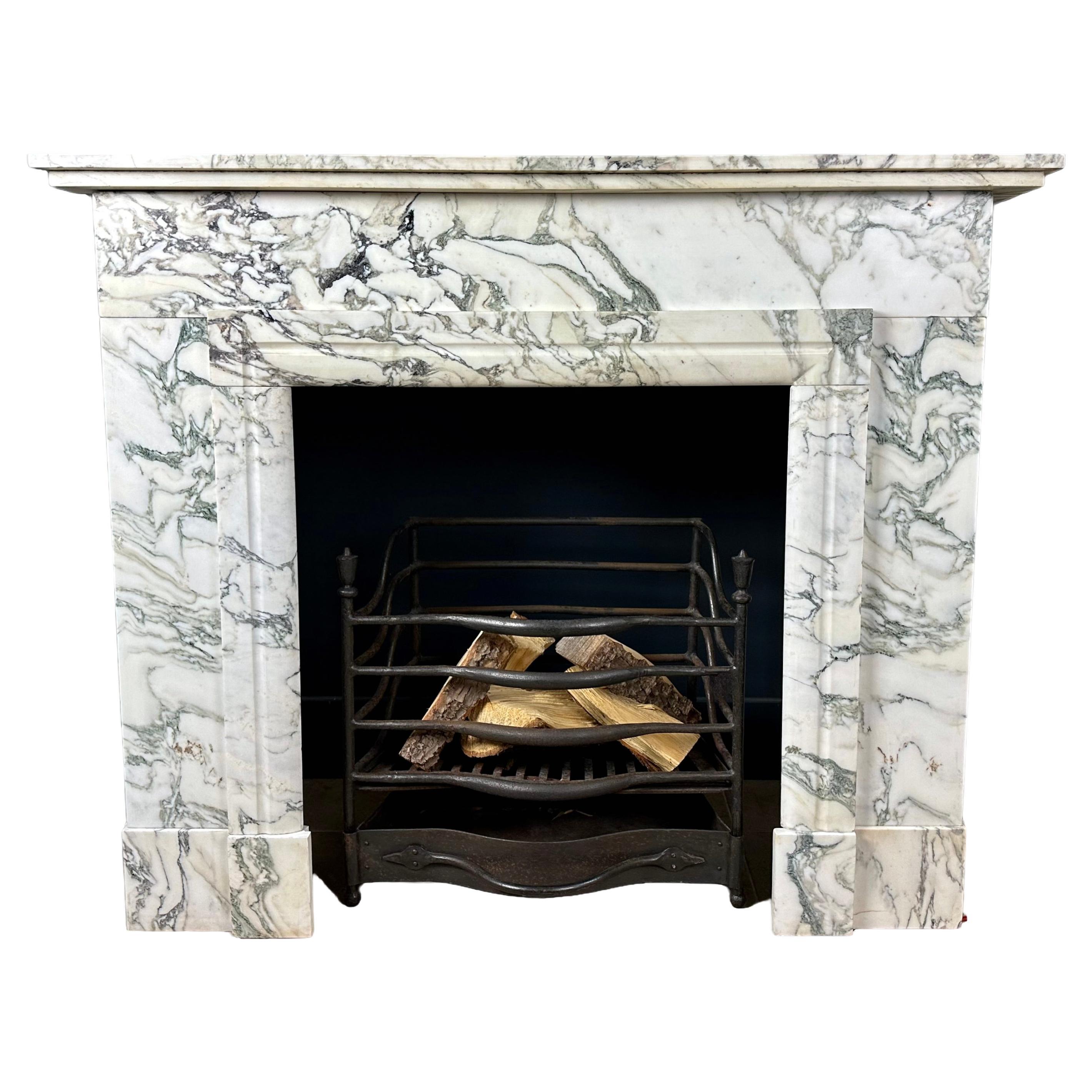Art Deco White Marble Antique Fireplace with Beautiful Veining