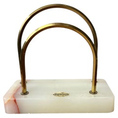 Art Deco Briefhalter aus weißem Marmor, Onyx und Messing für den Schreibtisch