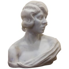 Art Deco White Massive Marble Woman Sculpture