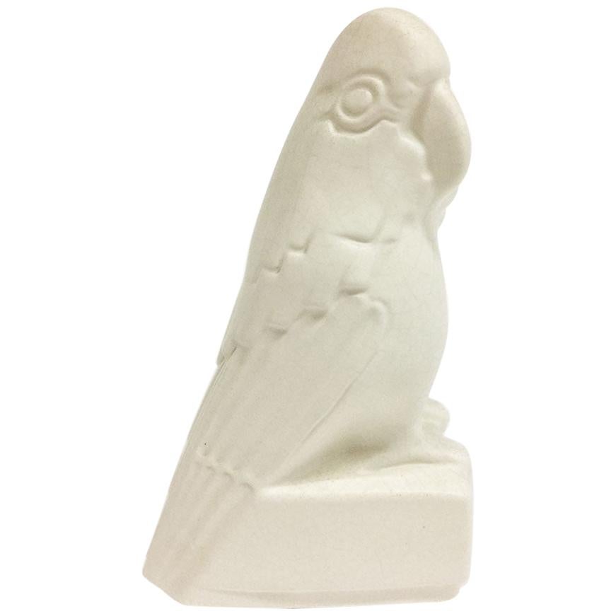 Art Deco White Mat Glazed Cockatoo with Crackle, Design by Leen. J. Muller, 1928 For Sale