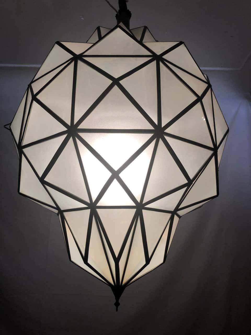 Art Deco White Milk Chandelier, Pendant or Lantern in Dome Shape 12