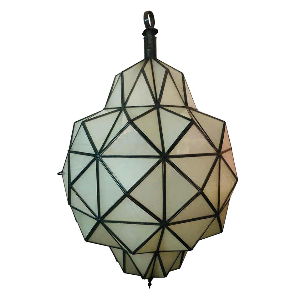 Art Deco White Milk Chandelier, Pendant or Lantern in Dome Shape
