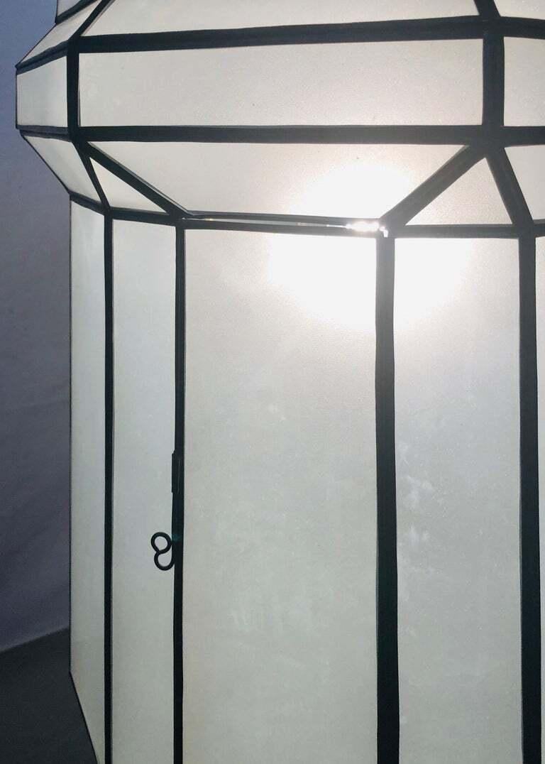 Late 20th Century Art Deco White Milk Glass Handmade Chandelier, Pendant, Lantern, a Pair For Sale