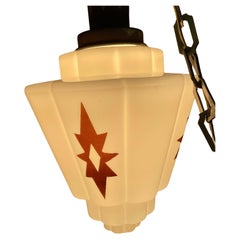 Art Deco White Milk Glass Skyscraper Star Hanging Pendant Light Fixture