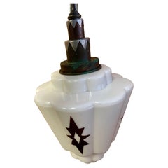 Art Deco White Milk Glass Skyscraper Star Hanging Pendant Light Fixture