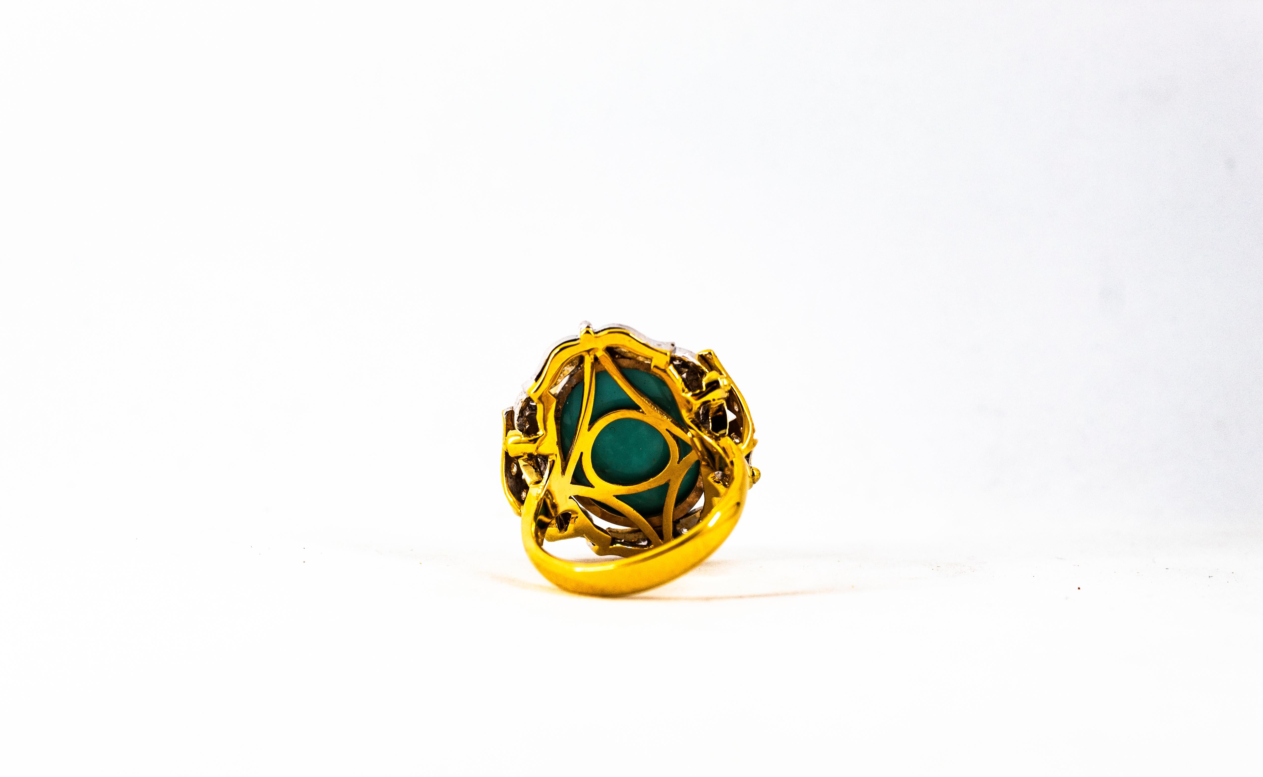 Art Deco Style Modern Round Cut Diamond Turquoise Yellow Gold Cocktail Ring For Sale 6