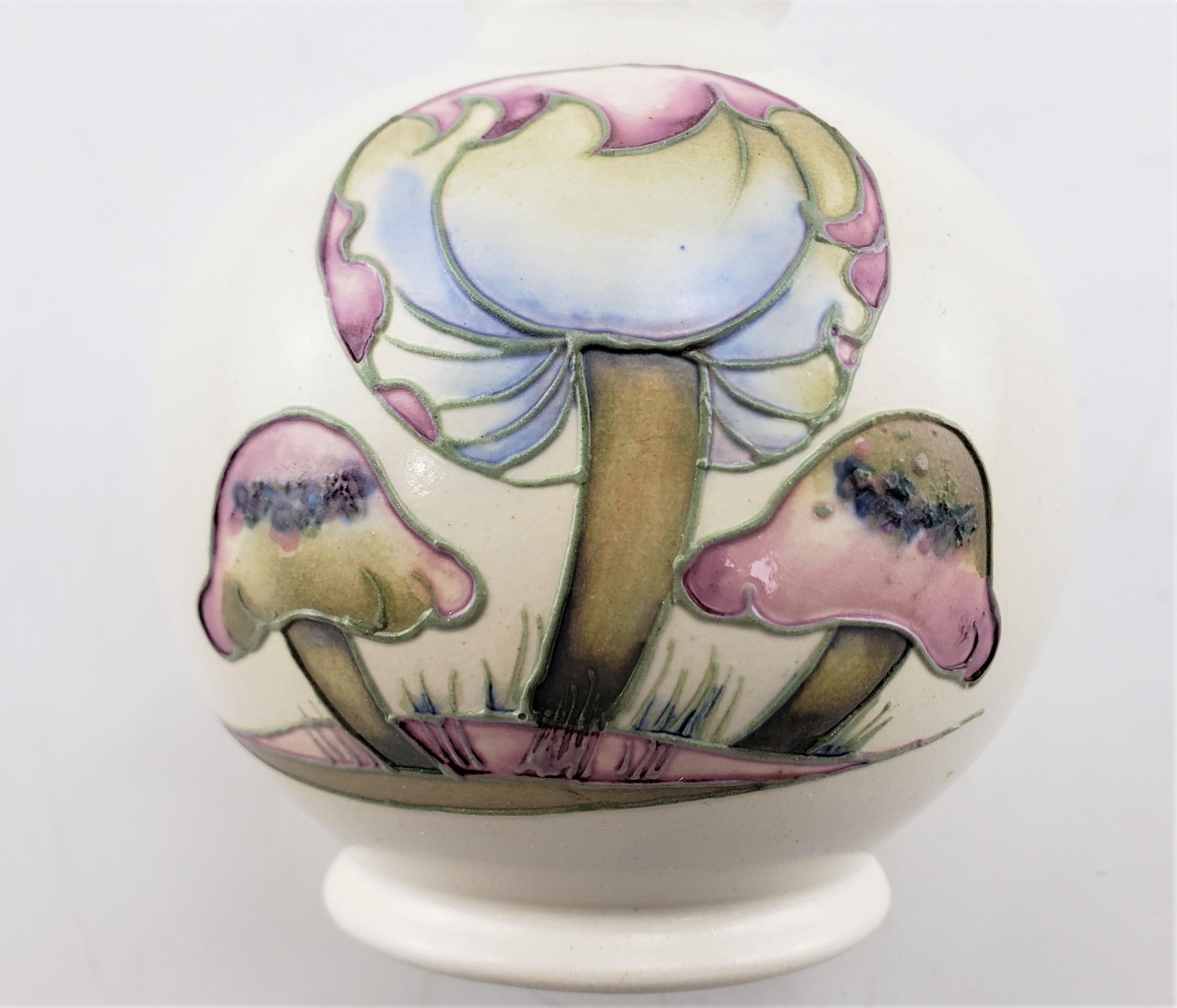 Art Deco White Moorcroft Art Pottery Vase in Claremont Pattern with Toadstools For Sale 4