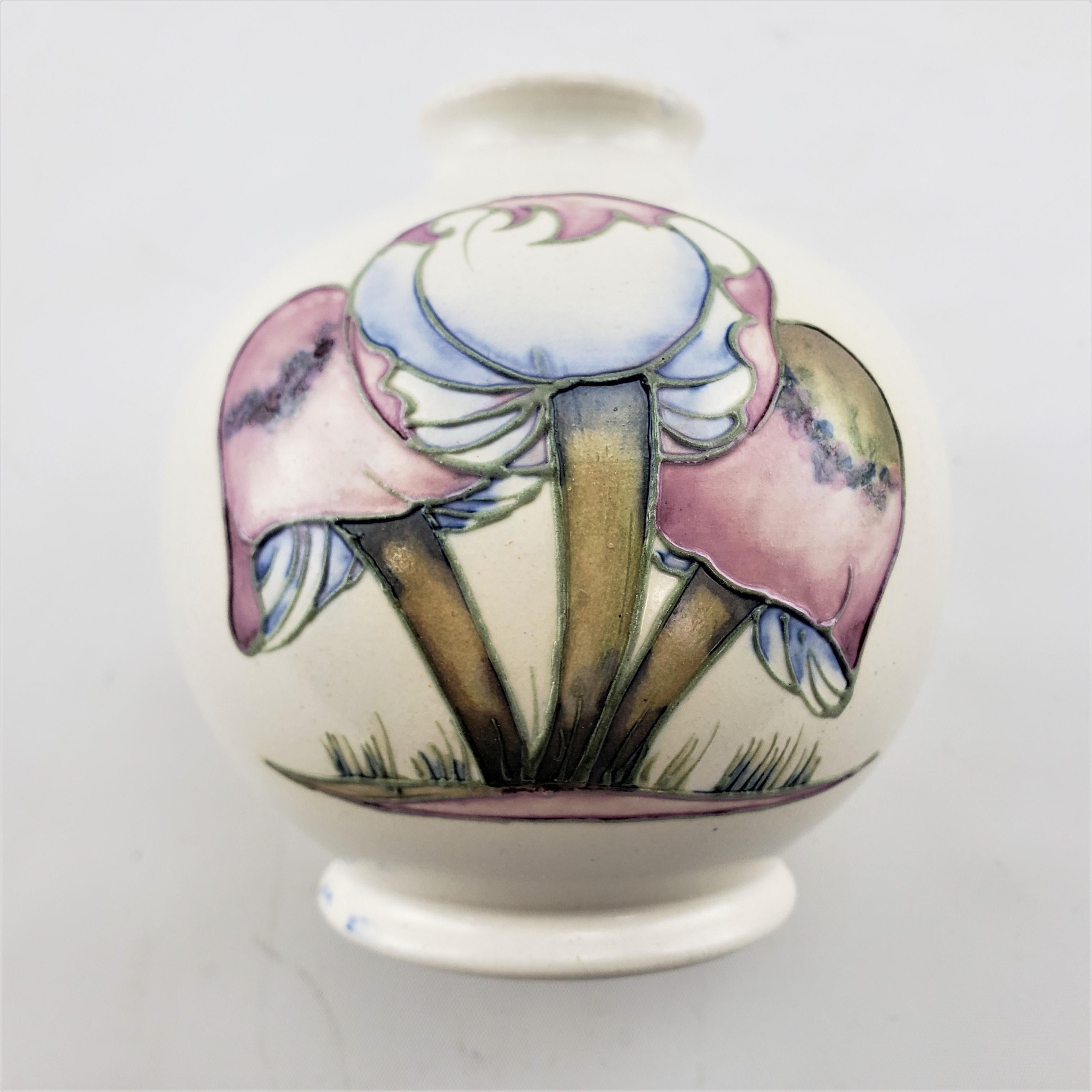 Art Deco White Moorcroft Art Pottery Vase in Claremont Pattern with Toadstools For Sale 5