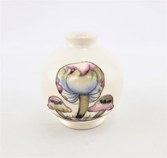 Art Deco White Moorcroft Art Pottery Vase in Claremont Pattern with Toadstools