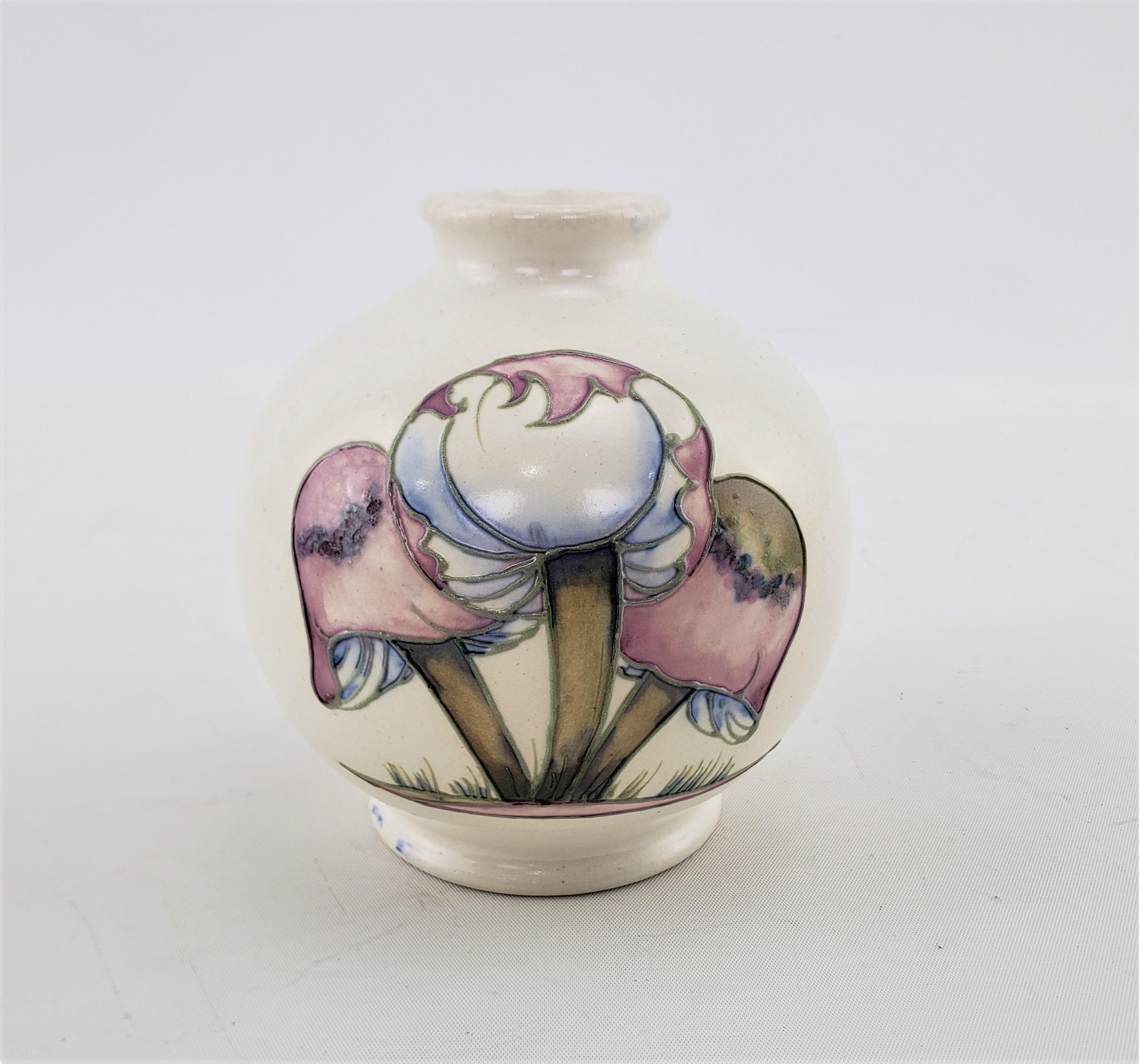 Hand-Knotted Art Deco White Moorcroft Art Pottery Vase in Claremont Pattern with Toadstools For Sale