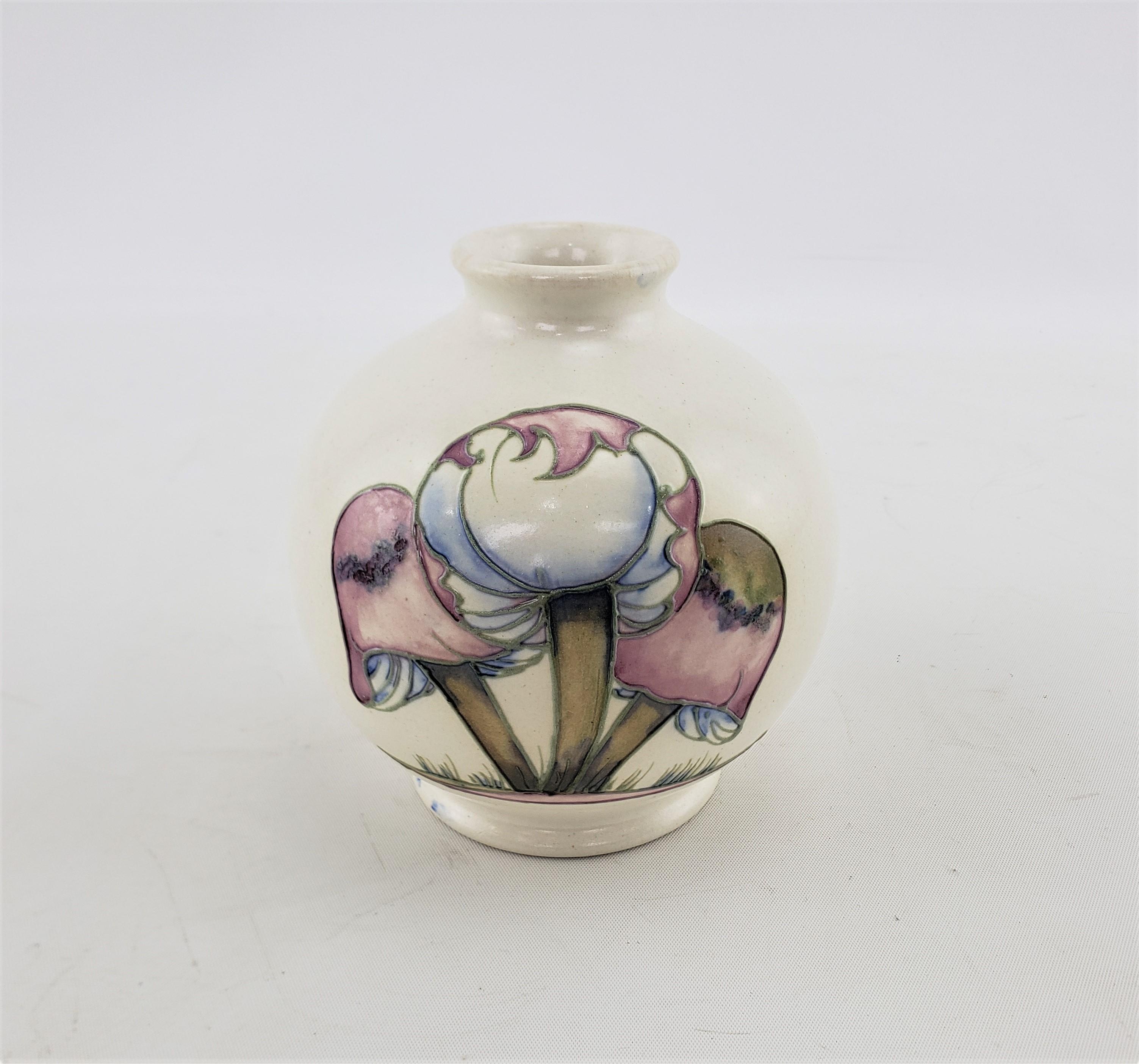 Art Deco White Moorcroft Art Pottery Vase in Claremont Pattern with Toadstools In Good Condition For Sale In Hamilton, Ontario