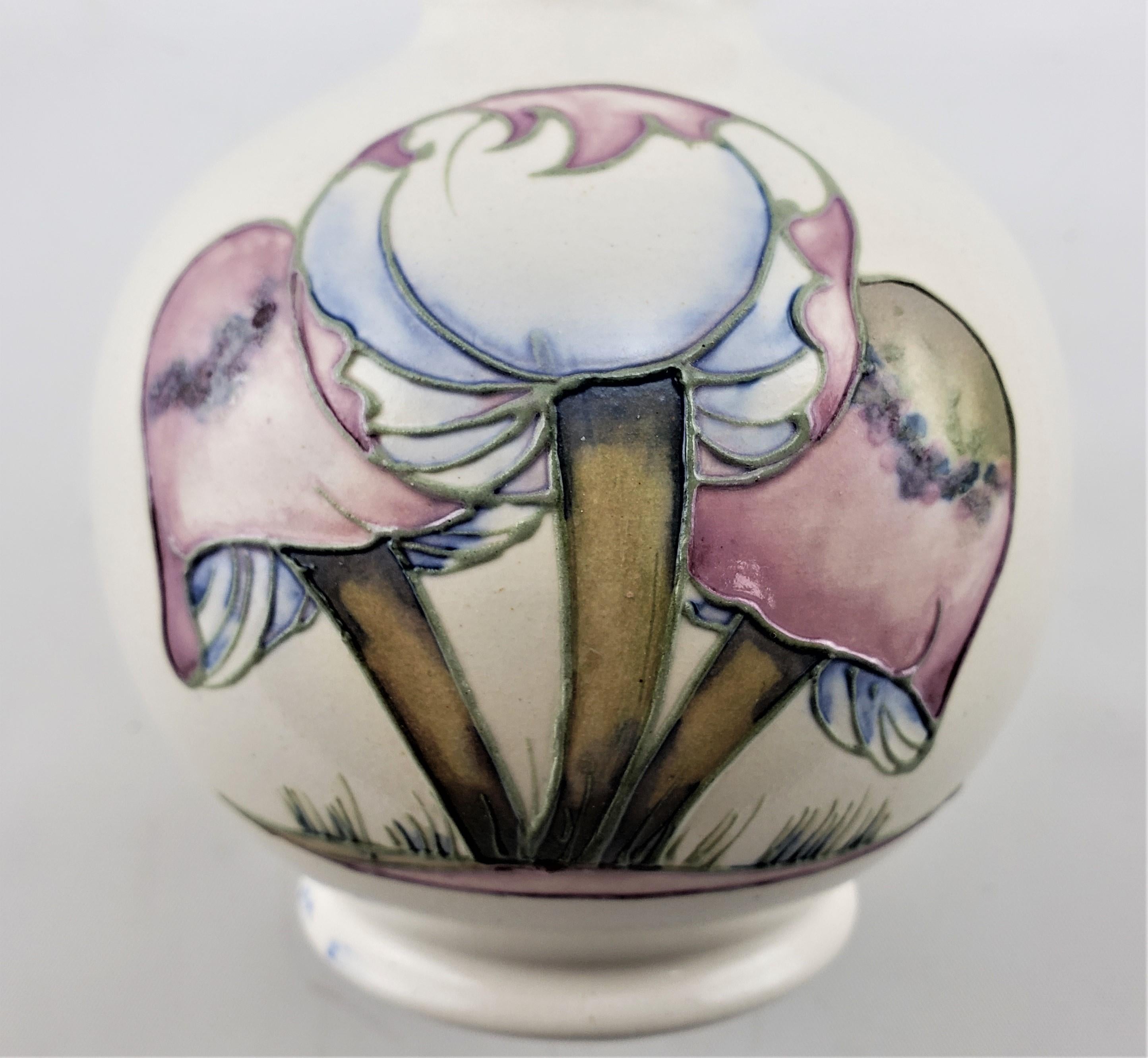 Art Deco White Moorcroft Art Pottery Vase in Claremont Pattern with Toadstools For Sale 3