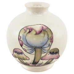 Art Deco White Moorcroft Art Pottery Vase in Claremont Pattern with Toadstools