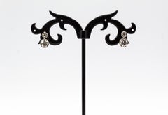 Art Deco White Old European Cut Diamond White Gold Lever-Back Dangle Earrings