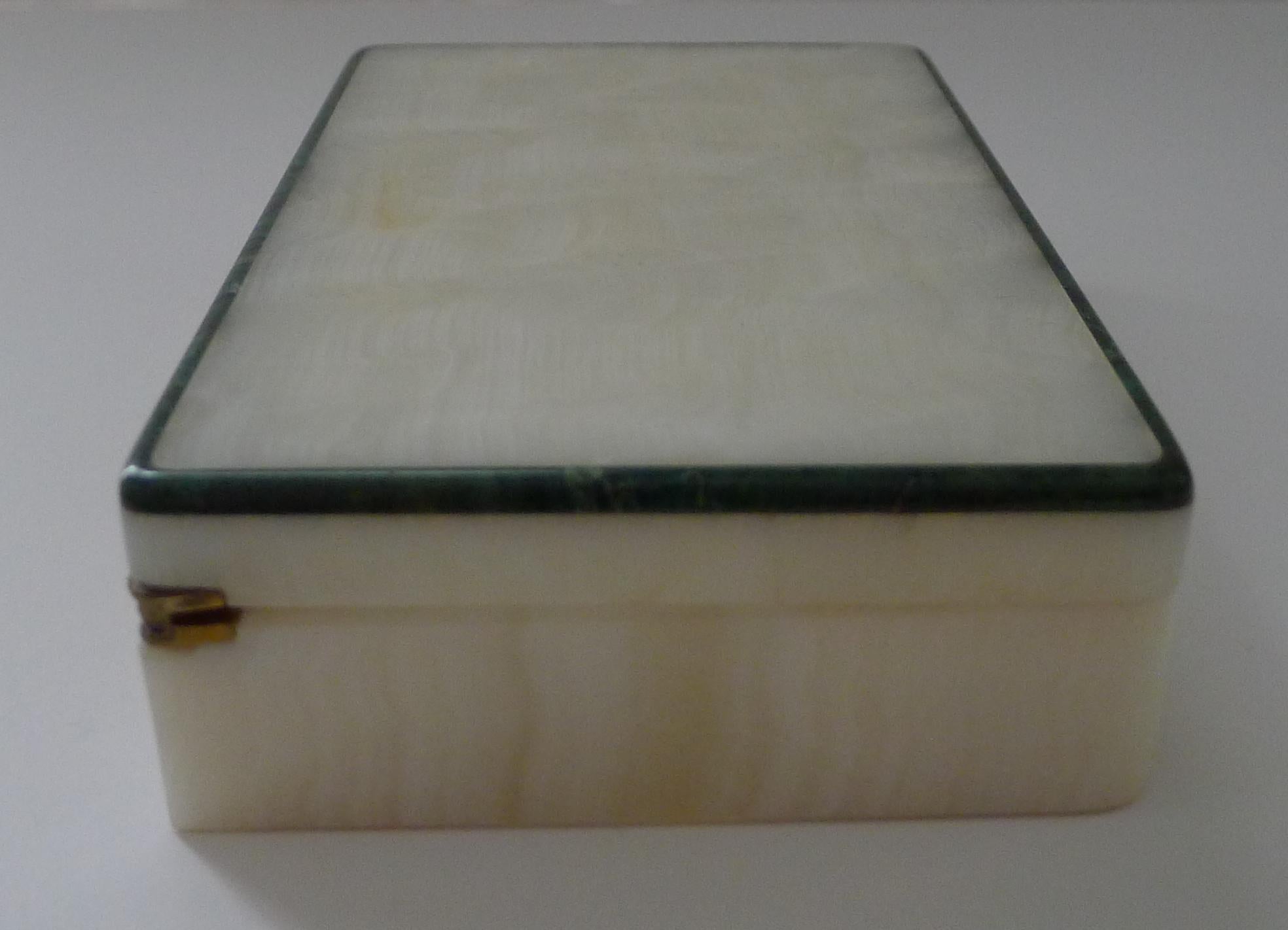 British Art Deco White Onyx and Malachite Cigar / Desk Box x.1930 For Sale
