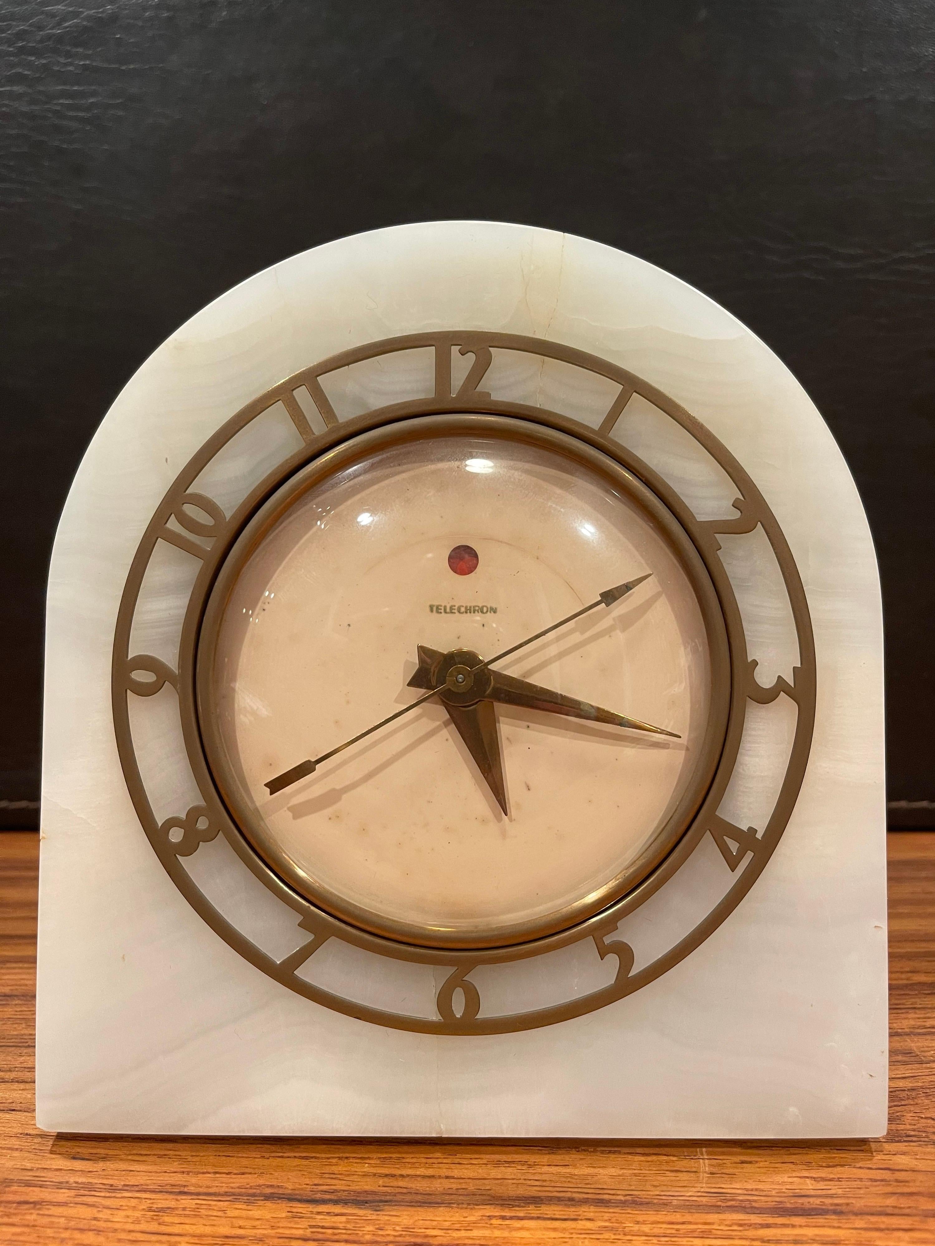 American Art Deco White Onyx Mantle Clock by Telechron