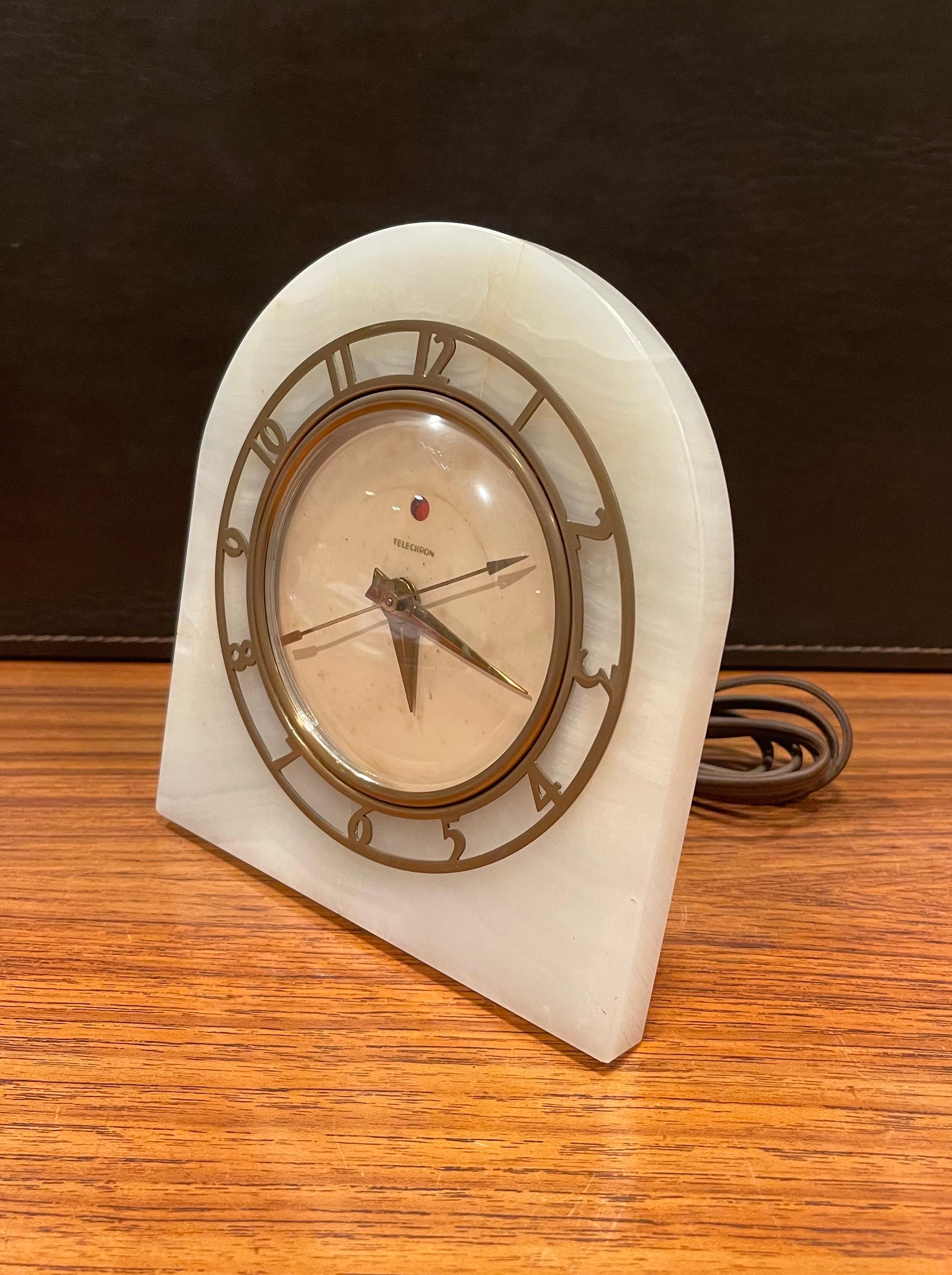 Art Deco White Onyx Mantle Clock by Telechron In Good Condition In San Diego, CA