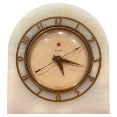 Art Deco Mantle Clock aus weißem Onyx von Telechron
