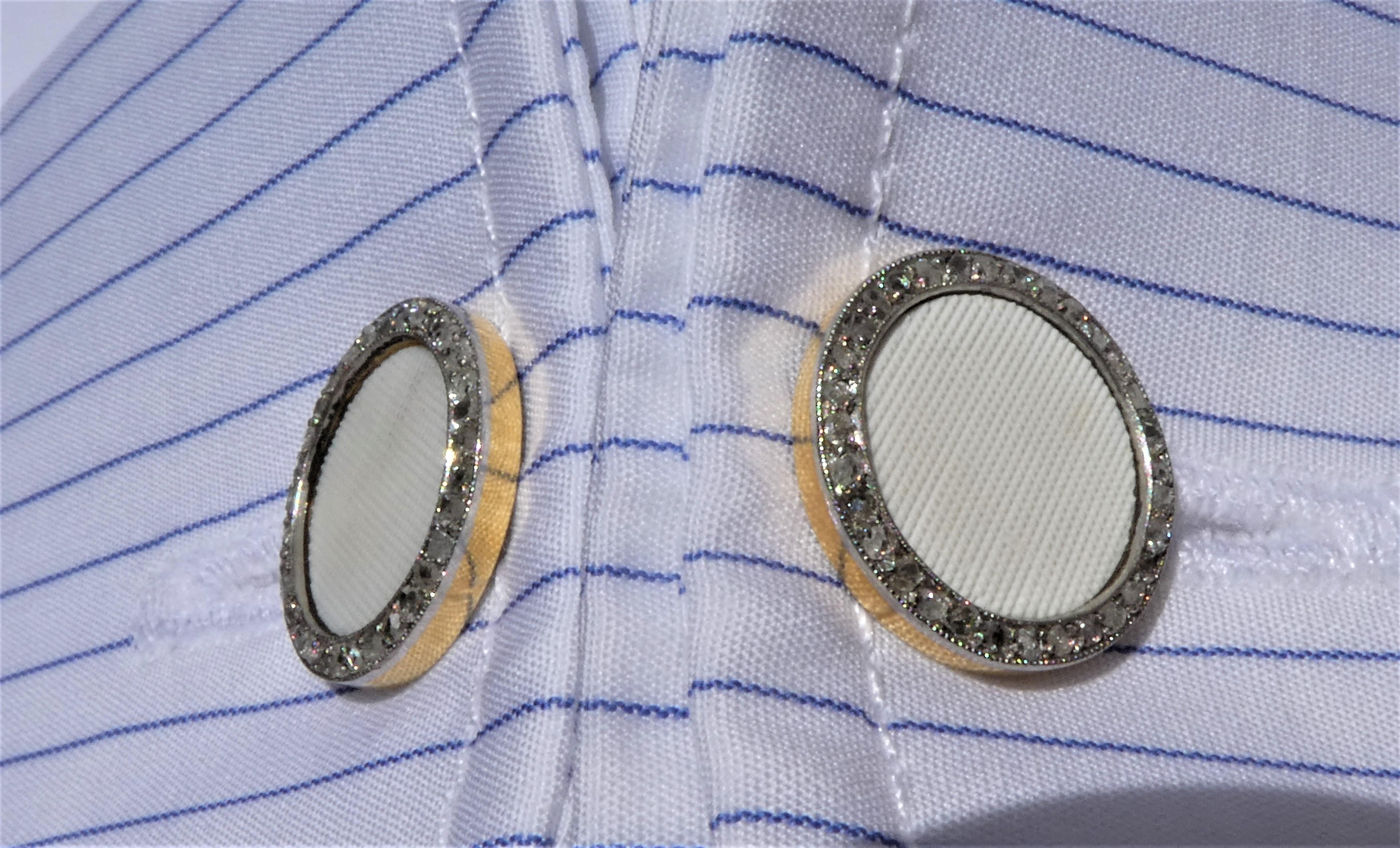 Art Deco White Onyx Platinum 18 Karat Gold Rose Cut Diamonds Cufflinks For Sale 4