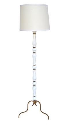 Lampada da terra Art Deco in ottone e opalina bianca, Francia, 1940