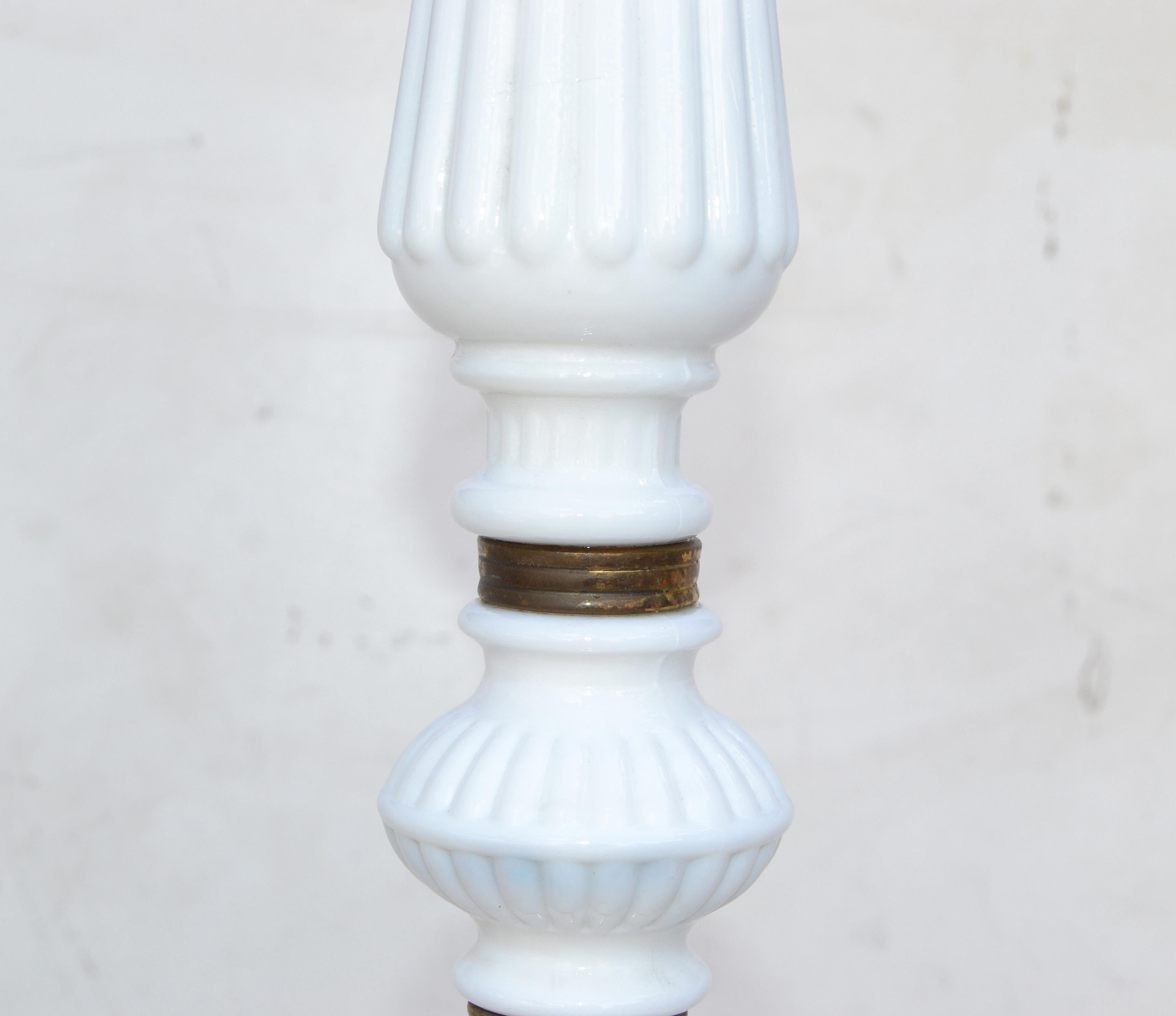 Hand-Crafted Art Deco White Opaline & Brass Floor Lamp, France, 1940 For Sale