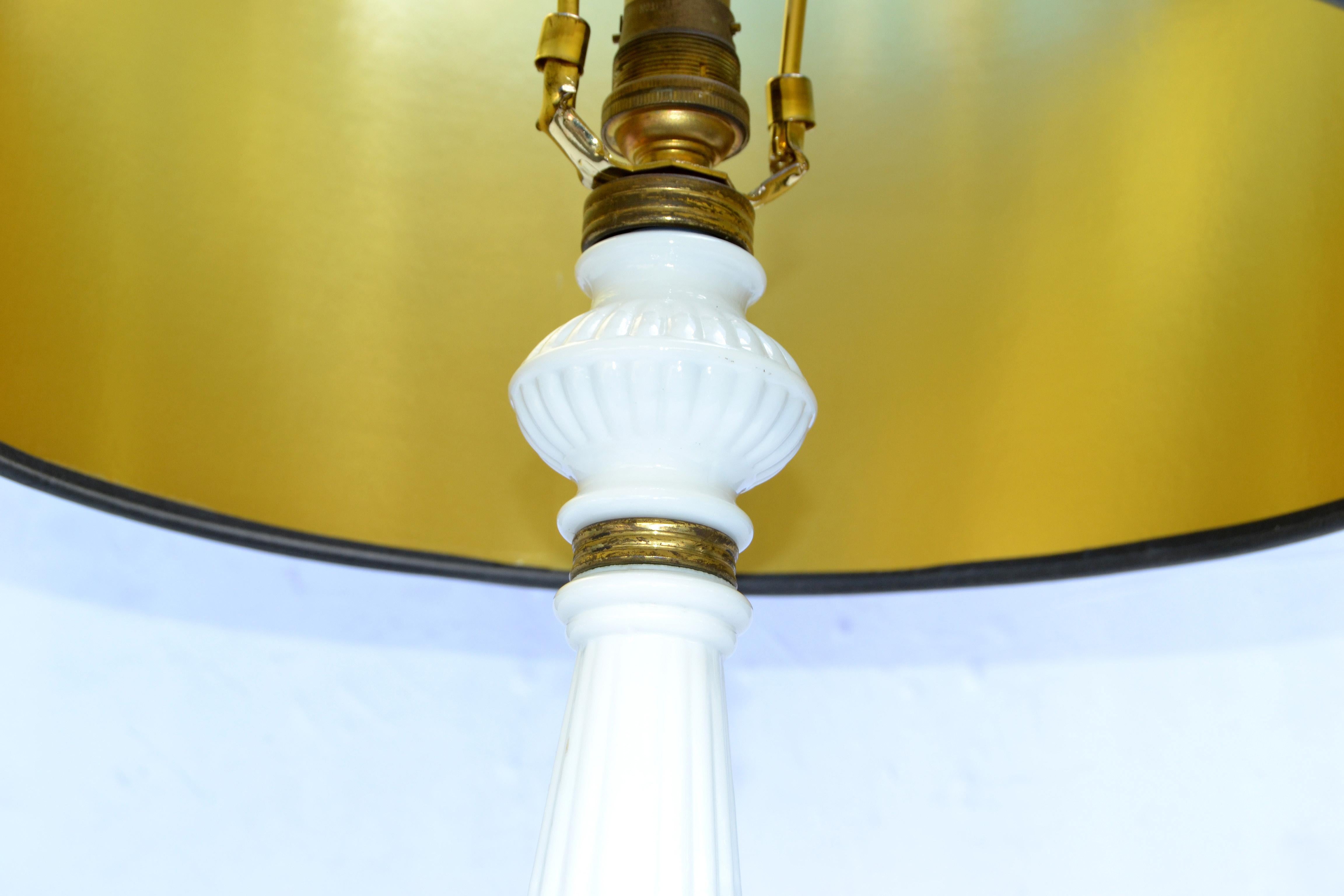 Art Deco White Opaline & Brass Floor Lamp, France, 1940 In Good Condition For Sale In Miami, FL
