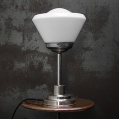 Art Deco White Opaline Cone Glass Nickel Plated Table Desk Lamp