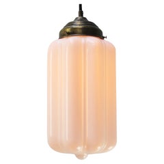 Lampade a sospensione in ottone con vetro opalino bianco Art Deco