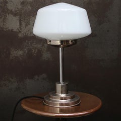 Art Deco White Opaline Glass Nickel Plated Table Desk Lamp