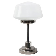 Art Deco White Opaline Glass Nickel Plated Table Desk Lamp