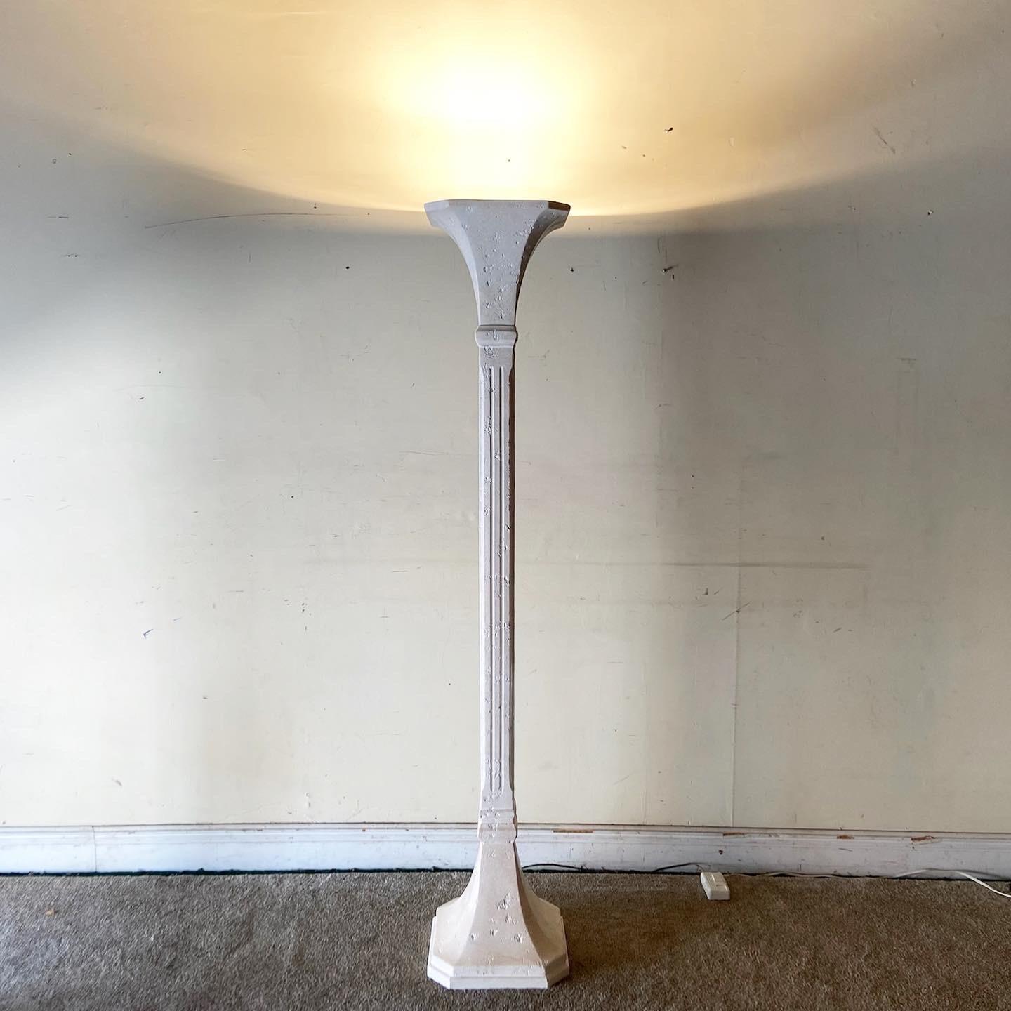Exceptional plaster torchiere lamp. Square body and top with a white finish. By pacific coast lighting.
  