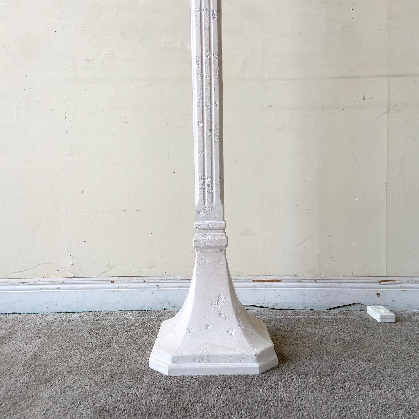 Post-Modern Art Deco White Plaster Torchiere Floor Lamp For Sale