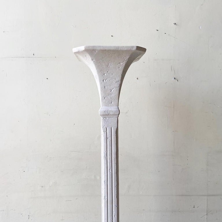 Art Deco White Plaster Torchiere Floor Lamp In Good Condition For Sale In Delray Beach, FL
