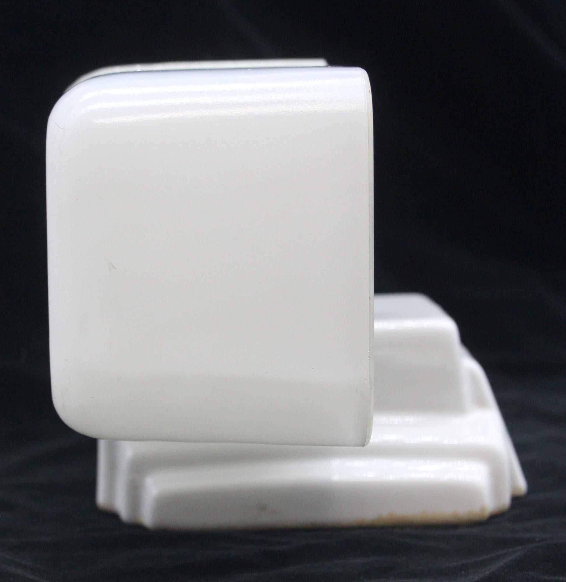 American Art Deco White Porcelain Bathroom Light Fixture with Cast Glass & 2 Lights