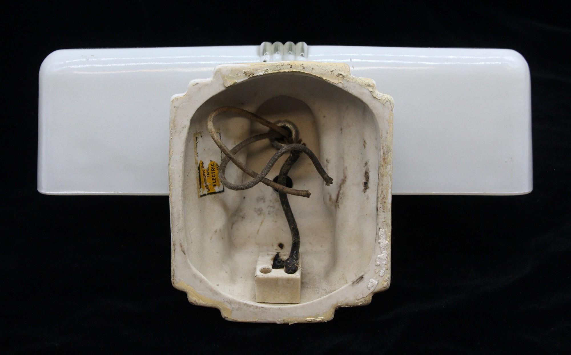 Ceramic Art Deco White Porcelain Bathroom Light Fixture with Cast Glass & 2 Lights